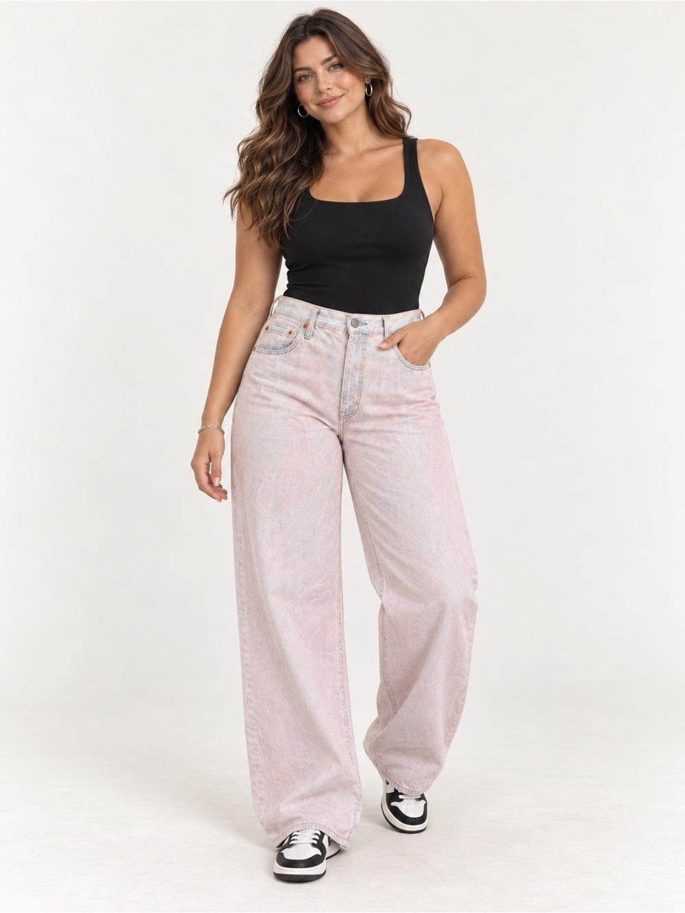 Levi’s Ribcage Wide-Leg Jeans Size 32 Pastel Pink Acid Wash High Rise